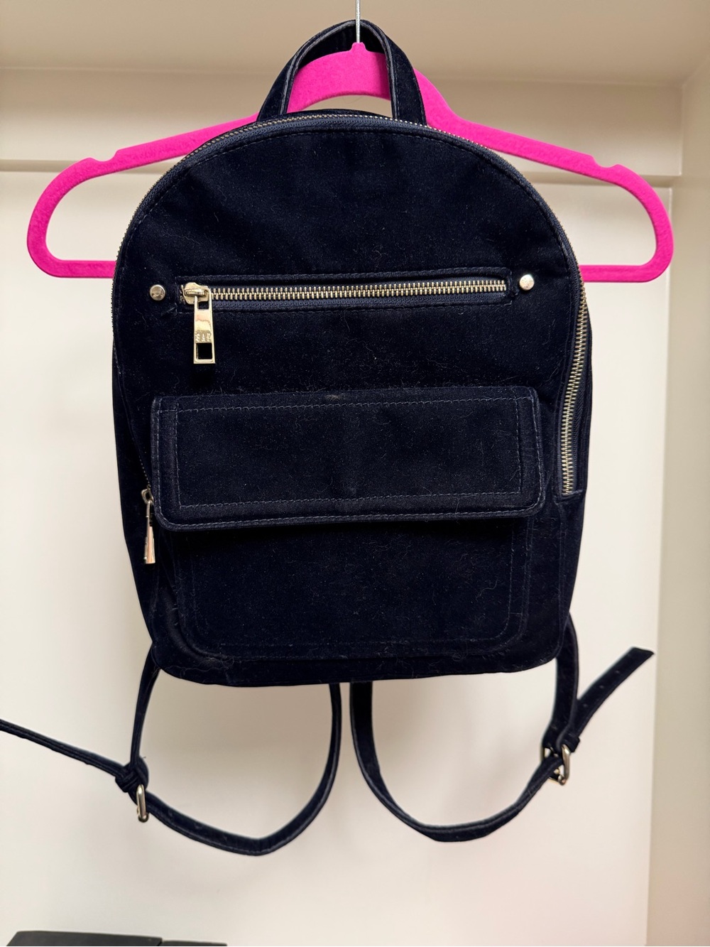 GAP Black Suede Backpack with Gold Hardware